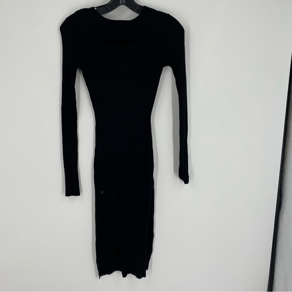Planet Gold Women’s Ribbed Knit Slit Skirt Black Long Sleeve Dress Black size XS